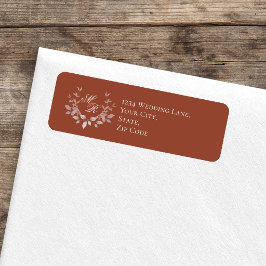 Burgundy Wedding Monogram Script Floral  ラベル