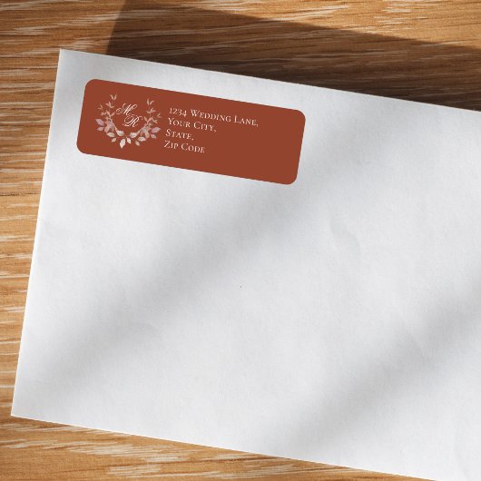 Burgundy Wedding Monogram Script Floral ラベル