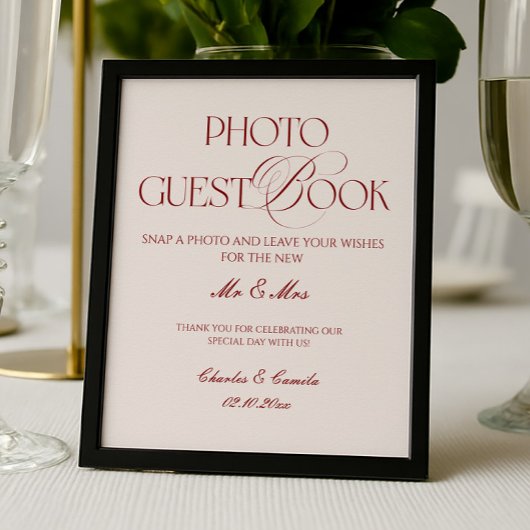 Burgundy Wedding Photo Guest Book Poster ポスター