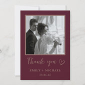 Burgundy Wedding Photo Thank You Card Elegant サンキューカード (正面)