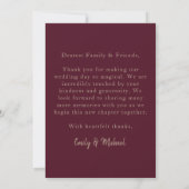 Burgundy Wedding Photo Thank You Card Elegant サンキューカード (裏面)