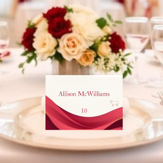 Burgundy Wedding Place Card-Meat テーブルナンバー