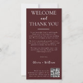 Burgundy Wedding QR Code Welcome & Thank You Card  サンキューカード (正面)
