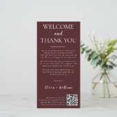 Burgundy Wedding QR Code Welcome & Thank You Card  サンキューカード (スタンド正面)