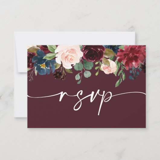 Burgundy  Wedding RSVP QR Code Card ノートカード (正面)