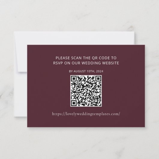 Burgundy  Wedding RSVP QR Code Card ノートカード (裏面)