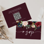 Burgundy  Wedding RSVP QR Code Card ノートカード