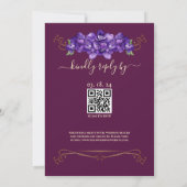 Burgundy Wedding RSVP QR Code Violets Gold Frame 招待状 (裏面)