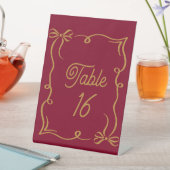 Burgundy Wedding Table Number Acrylic Pedestal  台座サイン (インサイチュ)