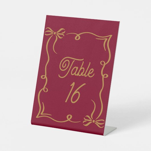 Burgundy Wedding Table Number Acrylic Pedestal  台座サイン (正面)