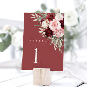 Burgundy Wedding Table Numbers, Blush Pink Floral