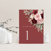 Burgundy Wedding Table Numbers, Blush Pink Floral