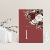 Burgundy Wedding Table Numbers, Winter Floral 