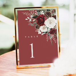 Burgundy Wedding Table Numbers, Winter Floral 