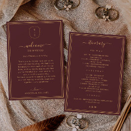 Burgundy Wedding Welcome Letter & Itinerary Card 招待状