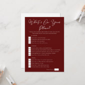 Burgundy What's On Your Phone Bridal Shower カード (正面/裏面インサイチュ)