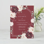 Burgundy Whimsical Blossom Wedding 招待状 (スタンド正面)