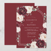 Burgundy Whimsical Blossom Wedding 招待状 (正面/裏面)