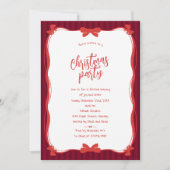 Burgundy Whimsical Red Bow Striped Christmas Party 招待状 (正面)