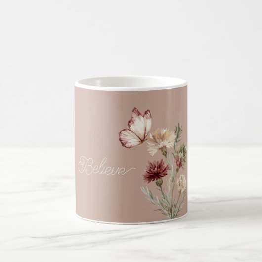 Burgundy White Butterfly Flowers コーヒーマグカップ (中央)