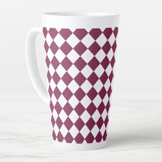 Burgundy White Checker Diamond Pattern カフェラテマグ (左アングル)