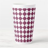 Burgundy White Checker Diamond Pattern カフェラテマグ (正面)