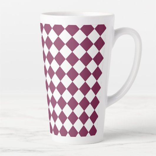 Burgundy White Checker Diamond Pattern カフェラテマグ (右)