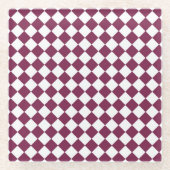 Burgundy White Checker Diamond Pattern ガラスコースター (正面)