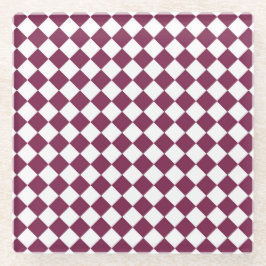 Burgundy White Checker Diamond Pattern ガラスコースター