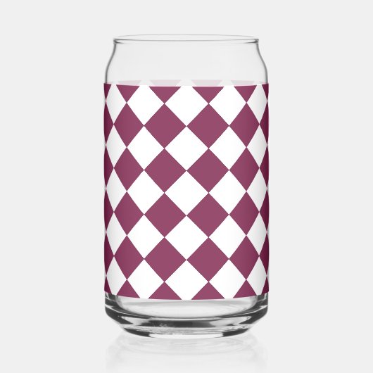 Burgundy White Checker Diamond Pattern ガラス缶 (正面)