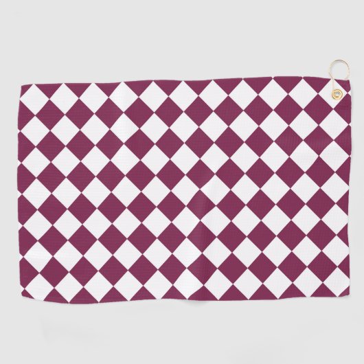 Burgundy White Checker Diamond Pattern ゴルフタオル (横)