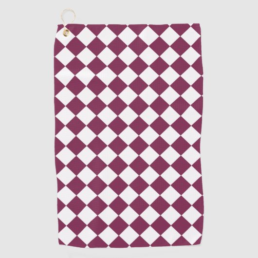 Burgundy White Checker Diamond Pattern ゴルフタオル (正面)