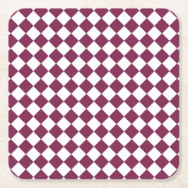 Burgundy White Checker Diamond Pattern スクエアペーパーコースター