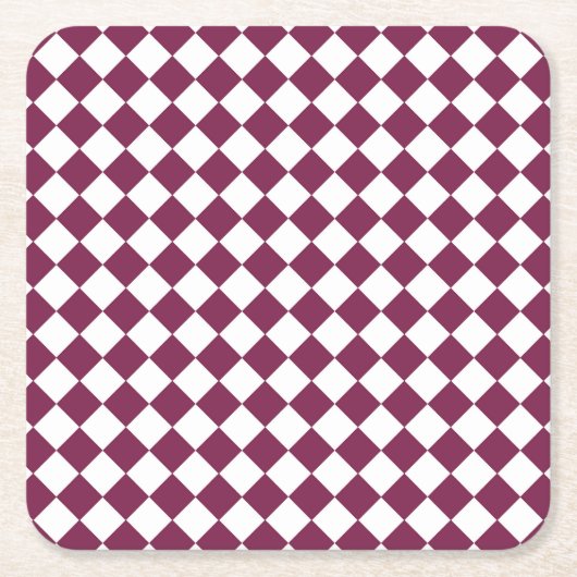 Burgundy White Checker Diamond Pattern スクエアペーパーコースター (正面)
