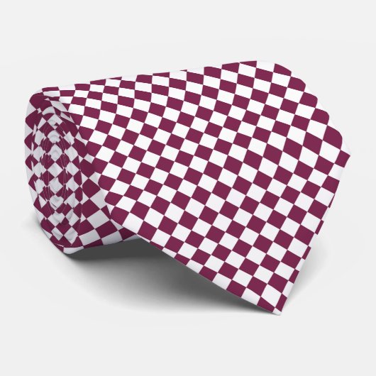 Burgundy White Checker Diamond Pattern ネクタイ (ロール)