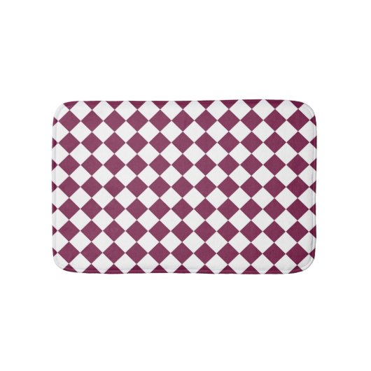 Burgundy White Checker Diamond Pattern バスマット (正面)