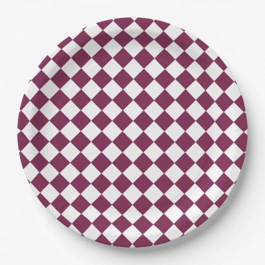 Burgundy White Checker Diamond Pattern ペーパープレート (正面)