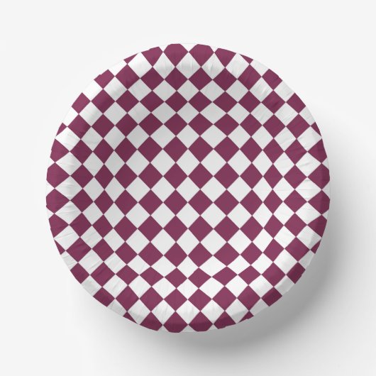 Burgundy White Checker Diamond Pattern ペーパーボウル (正面)