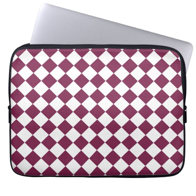 Burgundy White Checker Diamond Pattern ラップトップスリーブ (正面)
