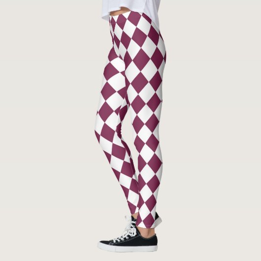 Burgundy White Checker Diamond Pattern レギンス (左)