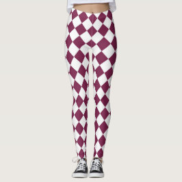 Burgundy White Checker Diamond Pattern レギンス