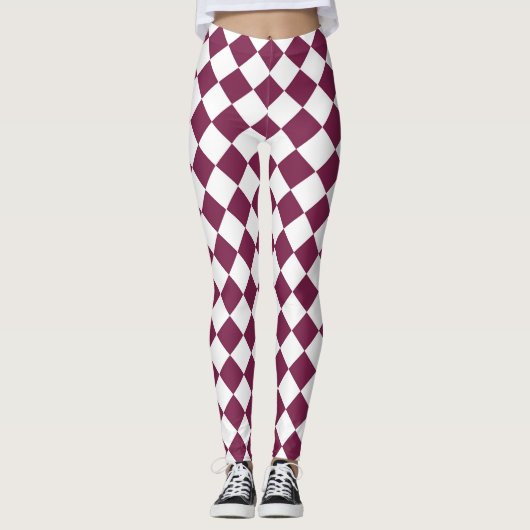 Burgundy White Checker Diamond Pattern レギンス (正面)