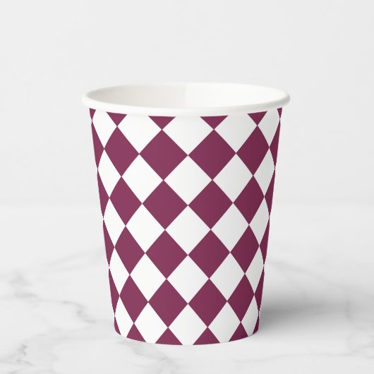 Burgundy White Checker Diamond Pattern 紙コップ (左)
