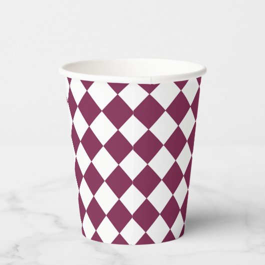 Burgundy White Checker Diamond Pattern 紙コップ (右)