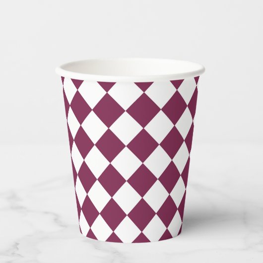 Burgundy White Checker Diamond Pattern 紙コップ (正面)