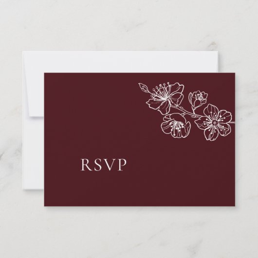 Burgundy White Floral Line Art RSVP (裏面)