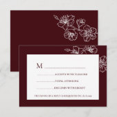 Burgundy White Floral Line Art RSVP (正面/裏面)