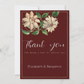 Burgundy white green floral botanic Thank You 招待状 (正面)