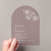 Burgundy White Line Art Minimalist Wedding アクリル招待状 (インサイチュ (ポータブル))