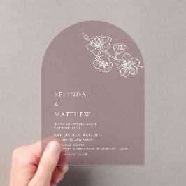 Burgundy White Line Art Minimalist Wedding アクリル招待状